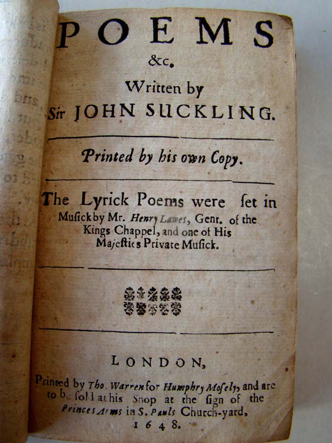 The Works of Sir John Suckling (1609-1642), English poet and inventor of the game of cribbage, printed in London in 1676 — image 3